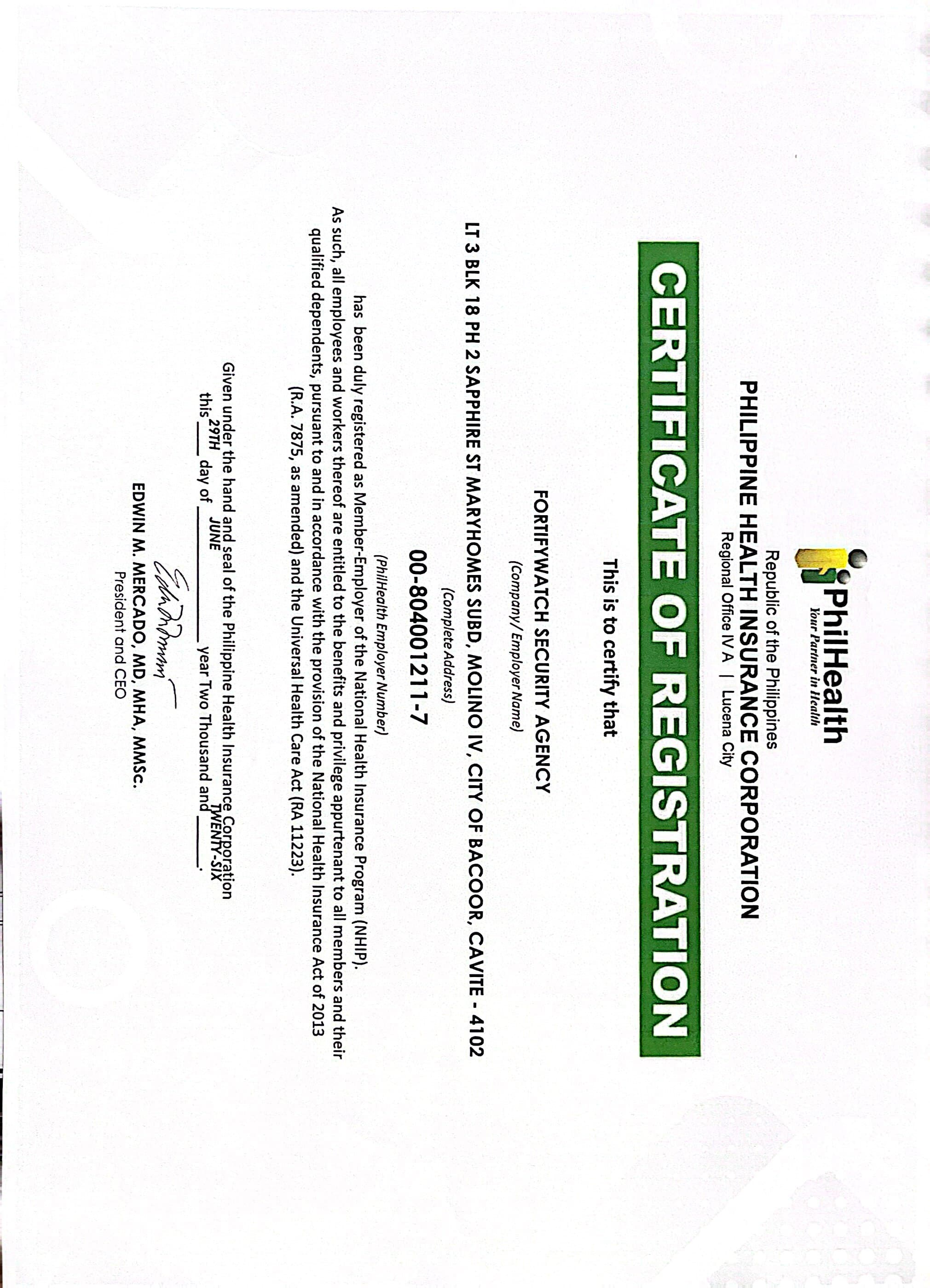 PhilHealth Certificate